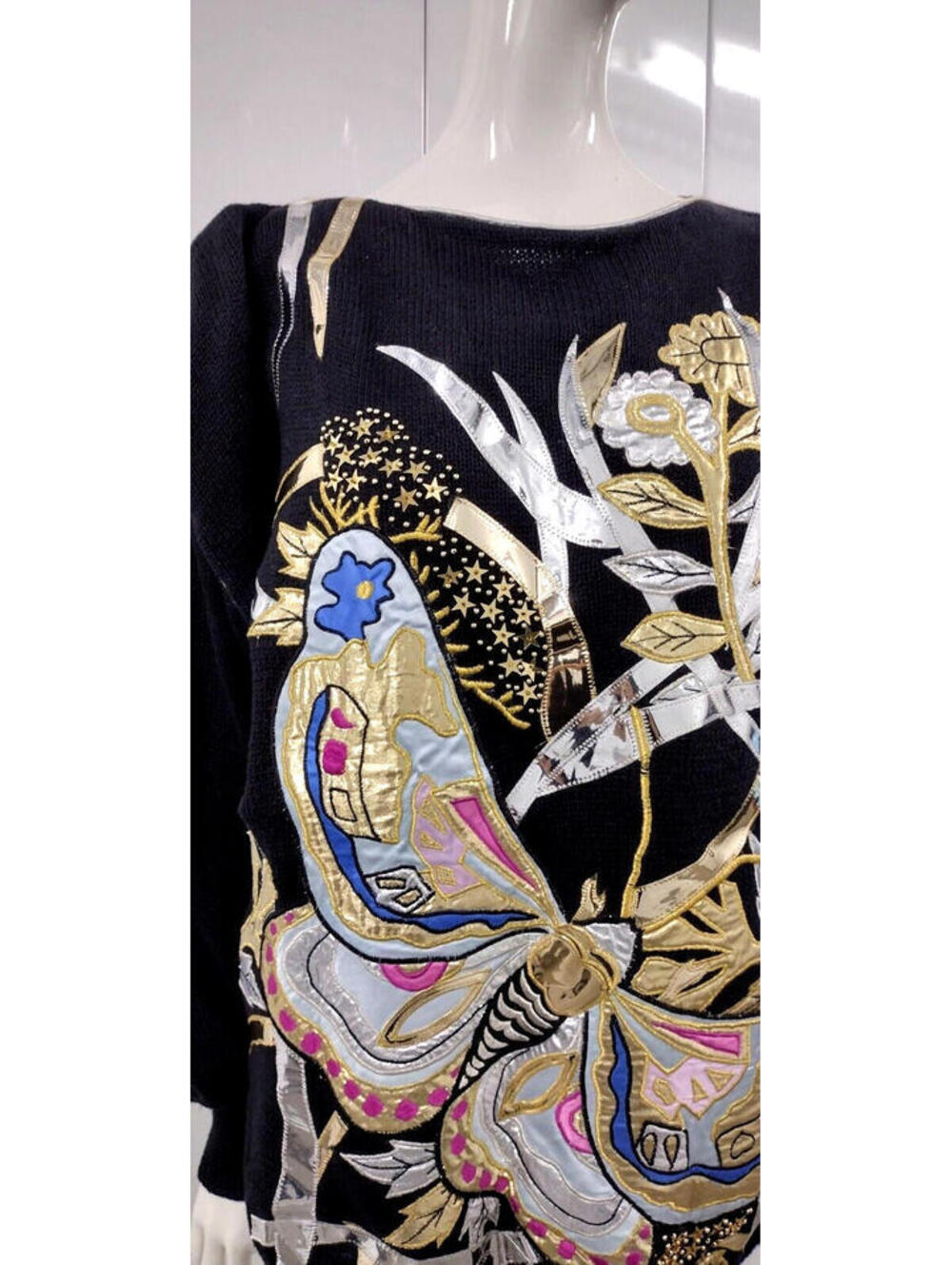 Metallic Huge Butterfly Sweater BONNIE BOERER 1987 Evening Wear NEW WAVE Couture - Picture 9 of 11